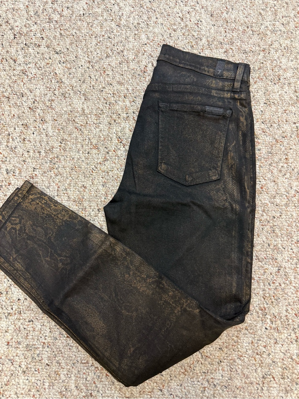 7 For All Mankind Black Skinny Jeans with Gold Metallic Detail